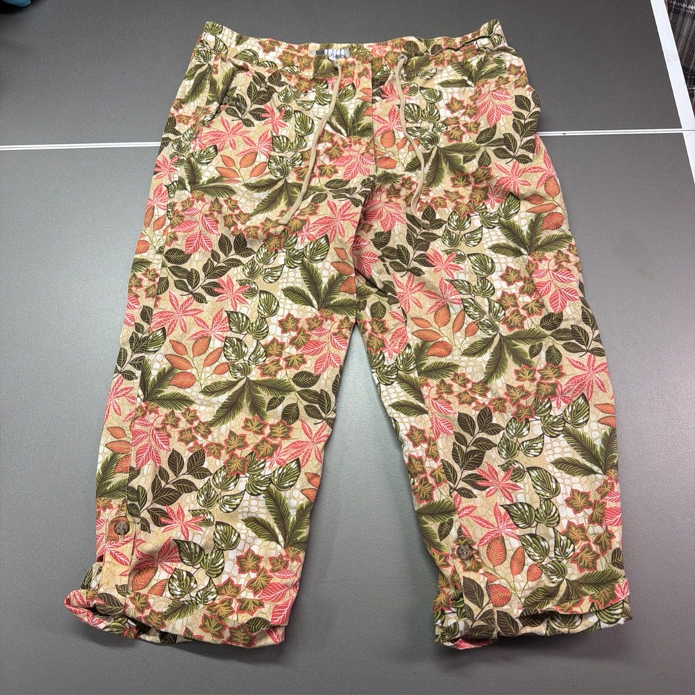 Pants Sag Harbor Sport, Tropical Leaves‎ Floral Print Crop Women's Size 16/XL